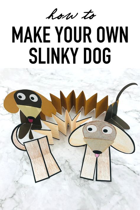 Download one of our free templates online to print out and follow along as we show you how to make your own slinky dog in just minutes! Paper Slinky, Slinky Dog Toy Story, Dog Tutorial, Disney Crafts For Kids, Toy Story Crafts, Story Crafts, Dog Template, Make Your Own Paper, Dog Craft