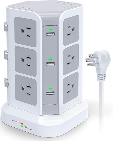 Power Strip tower for plugging in a lot of electrical cords in a dorm room. Cute Dorm Essentials, Dorm Room Appliances, Things For College Dorms, Dorm Room Night Stand, Storage For Dorm Room, College Dorm Room Decor Ideas Small Spaces, College Dorm Room Ideas Organizing, College Dorm Room Must Haves, College Dorm Room Needs