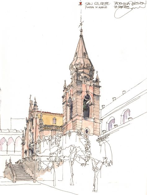 Taormina, San Guiseppe, PiazzaIX Aprile, I | Sizilien, 18.9.… | Jochen Schittkowski | Flickr Santa Maria Maggiore, Urban Sketches, City Sketch, Building Sketch, Church Pictures, Urban Sketch, Architecture Sketchbook, Watercolor Architecture, Sketchbook Drawings