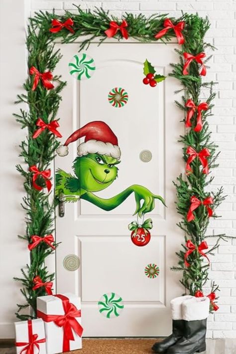 Christmas Door Decorating Contest Grinch Theme, Christmas Door Wrap, Christmas Door Decorating Contest Office Grinch, Office Door Christmas Decorations Ideas Grinch, Grinch Christmas Window, Office Door Christmas Decor, Office Window Christmas Decorations, Christmas Door Grinch, Funny Office Door Christmas Decorations Ideas