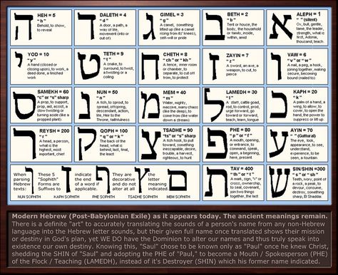 Hebrew Letter Meanings Chart (and Gematria... examples of use in the Bible would be 666 in Revelation) Ancient Hebrew Alphabet, Seder Meal, Learning Hebrew, Hebrew Lessons, Hebrew Roots, Biblical Hebrew, Hebrew Alphabet, Ancient Hebrew, Alfabet Letters