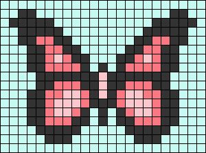 Small Pixel Butterfly, Easy Pixel Art Small Butterfly, Butterfly Pixel Art Easy, Butterfly Pixel Pattern, Pixel Art Pattern Butterfly, Butterfly Grid Pattern, Alpha Patterns Easy, Pixel Art Butterfly, Butterfly Pixel Art