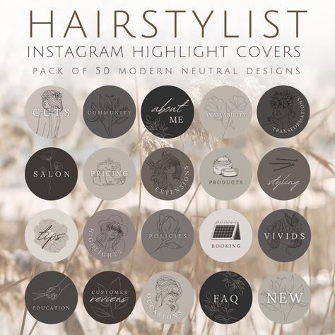 Hairstylist Instagram Story Highlight Covers | Minimal Moody Neutral IG Highlight Bubblesinstagram highlight, instagram highlight covers, instagram highlight covers icon, instagram tamples  | #instagram #highlight #cover #icons #instagood Hair Stylist Instagram Highlight Cover, Hair Stylist Highlight Covers, Instagram Hair Account Names, Highlight Bubbles Instagram, Hairstylist Instagram Highlight Icons, Hairstylist Highlight Covers Instagram, Hair Instagram Highlight Cover, Cosmetology Instagram Names, Moody Neutral