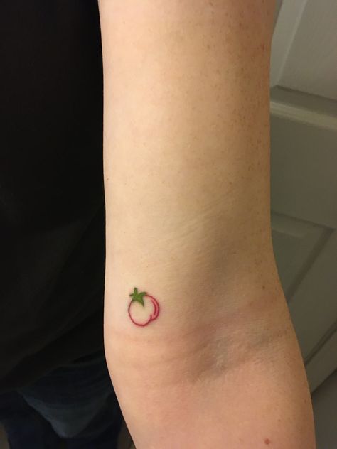 Tiny Tomato Tattoo, Cherry Tomato Tattoo, Tomato Plant Tattoo, Tomato Tattoo, Vegetable Tattoo, Plant Tattoo, Cute Little Tattoos, Red Tattoos, Crown Tattoo