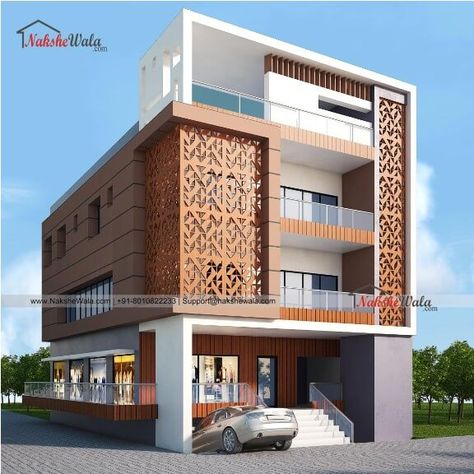 Elevation Grill Design, Home Front Elevation Indian, Office Building Elevation, Front Elevation Home, Home Front Elevation, 3 Storey House Design, Commercial Design Exterior, House Outer Design, Facade Architecture Design