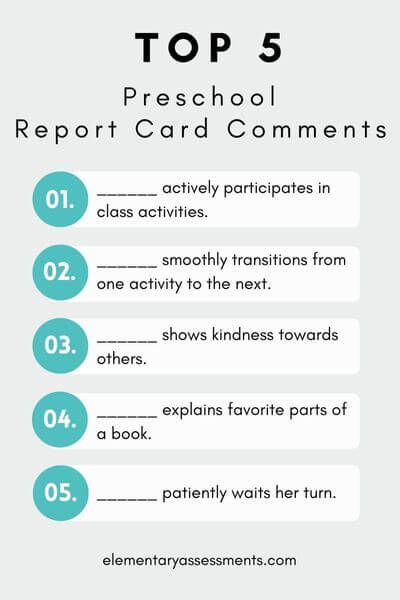 Preschool Report Card Comments Kids, Preschool Report Card Comments Teachers, Remarks For Kindergarten Report Card, Report Comments Preschool, Positive Report Card Comments For Kindergarten, Teacher Comments For Report Cards Preschool, Montessori Report Card Comments, Preschool Report Card Comments Kindergarten, Report Card Comments For Preschoolers