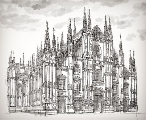 Sketchbook Cathedral Sketch, Milan Cathedral, Cologne Cathedral, Milan, Sketch Book, Sketch