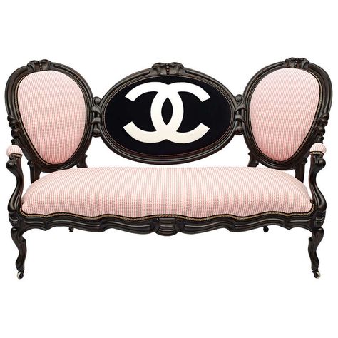 Victorian Mahogany Limited Edition 'COCO' Settee | From a unique collection of antique and modern settees at http://www.1stdibs.com/furniture/seating/settees/ Chanel Bedroom, Victorian Couch, Chanel Room, Victorian Settee, Quirky Furniture, Victorian Sofa, Chanel Decor, Mahogany Furniture, Unique Chair