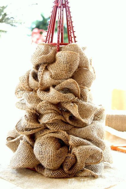 DIY Burlap Tree Wreaths Tutorial, Tomato Cage Crafts, Burlap Tree, Mesh Flowers, Burlap Trees, Burlap Christmas Tree, Manor Farm, Diy Burlap, Boutique Items