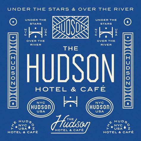 John Zurowski | Branding package for The Hudson Hotel & Cafe. Make sure to swipe to see the whole presentation! • #event #graphicdesign #graphicdesigner… | Instagram Hotel Logos Ideas, Vintage Hotel Logo, New Orleans Graphic Design, Gala Branding, Art Deco Moodboard, Luxury Hotel Branding, Boutique Hotel Branding, Hotel Brand Identity, Hospitality Branding