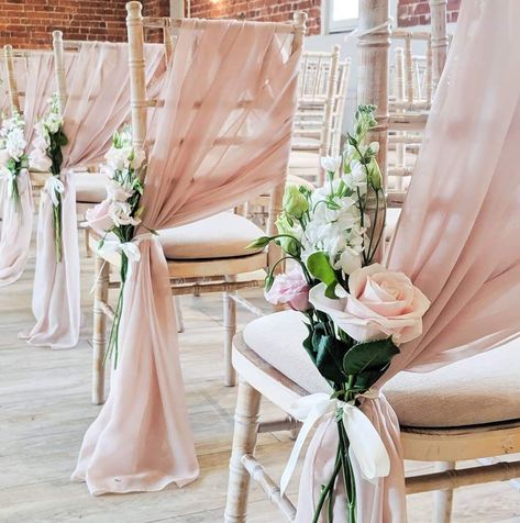 Pink Wedding Decor, Wedding Chair Sashes, Wedding Isles, Ceremony Chairs, Wedding Chair Decorations, Aisle Flowers, Wedding Aisle Decorations, Wedding Venue Decorations, Chair Sashes