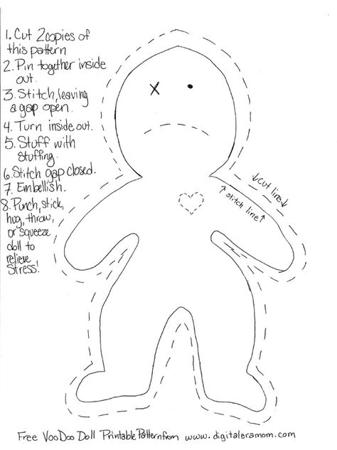 Free Printable Voodoo Doll Pattern Damnit Doll, Diy Voodoo Dolls, Dammit Doll, Doll Patterns Free, Bumbo, Worry Dolls, Ugly Dolls, Rag Doll Pattern, Voodoo Doll