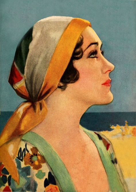 Drawing of Gloria Swanson by Penryn Stanlaws, September 1930 Gloria Swanson, Movie Magazine, Cover Illustration, Lithography, Vintage Magazines, Vintage Magazine, Pulp Fiction, Turbans, Vintage Movies