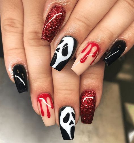 Scream Halloween Nail Art | Spooky Halloween Nail Designs For Creepy Fingers #Halloween #nails #nailart Black Nail, Halloween Nail, Halloween Nails, Nail Designs, Nail Polish, Halloween, Nails, Red, Black