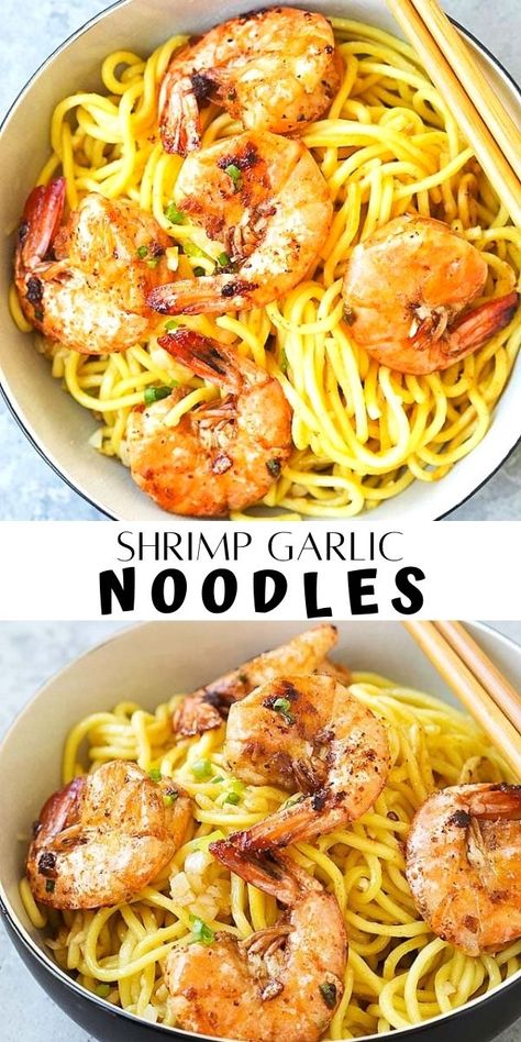 Garlicky Noodles, Shrimp Noodles Recipes, Jumbo Shrimp Recipes, Shrimp Pasta Recipes Easy, Garlic Noodles Recipe, Seafood Dish Recipes, Shrimp Noodles, Lenten Recipes, Asian Noodle Recipes