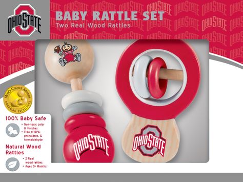 Masterpieces 81630 Ohio State Buckeyes Real Wood Baby Rattles - Pack of 2 Buckeye Baby, Baby Basket, Developmental Toys, Baby Hands, University Of Wisconsin, Ohio State University, Small Baby, Baby Toy, Educational Baby Toys