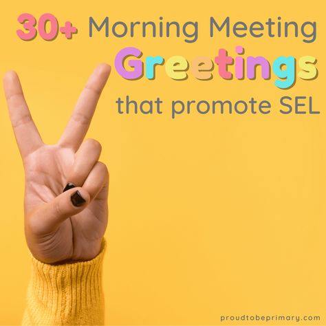 Need some great ideas for greetings for morning meetings in your Kindergarten, first grade, and second grade classroom? Try these 30+ engaging and creative hello's to start your teaching day! Kids will love the fun ways to say hello to classmates while they build social emotional skills. Grab a free week of morning meeting slides, cards, and ideas to make planning a breeze. Morning Message Ideas For Kindergarten, Morning Greetings For Classroom, Classroom Greetings Morning Meetings, Morning Meeting Messages Kindergarten, Morning Meeting Questions, Responsive Classroom Morning Meeting Kindergarten, Morning Meeting Greetings 2nd Grade, Questions To Ask Kids, Classroom Morning Routine