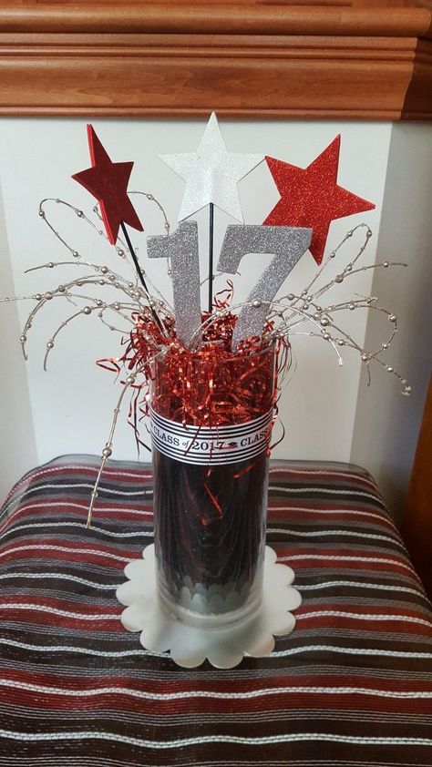 Red Black And Silver Centerpieces, Black And Silver Table Centerpieces, Red White And Black Centerpieces, Red Black And Silver Party Decoration Centerpiece Ideas, Red Black And Silver Birthday Decor, Red White And Black Party Decorations, Red Black And White Graduation Party Table Decorations, Red Black And Silver Party Decoration, Black And Red Graduation Party Ideas