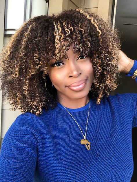 Natural Hair With Highlights, Natural Hair Highlights, Big Afro, Highlights Curly Hair, Hair With Highlights, Natural Hair Wigs, Edges Hair, Colored Curly Hair, Dyed Natural Hair