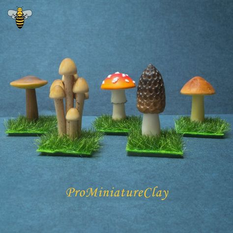 Mini handmade mushrooms made of polymer clay for decoration of terrarium, fairy garden Polymer Clay Mushrooms, Miniature Mushrooms, Terrarium Fairy Garden, Clay Mushrooms, Fairy Terrarium, Polymer Clay Mushroom, Faeries Gardens, Selling Handmade Items, Terrariums Kits