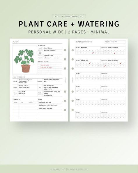 Plant Planner Printable Personal Wide, Houseplant Planner Garden Journal Diary, Plant Watering Schedule Log, Indoor Plant Care Tracker mealplannerprintable #mealplannerД±nsert. Plant Care Planner, Garden Tracker Bullet Journal, Plant Diary Template, Plant Care Template, Plant Care Chart, Cottagecore Planner, Plant Watering Tracker, Plant Journal Ideas, Plant Journal Template