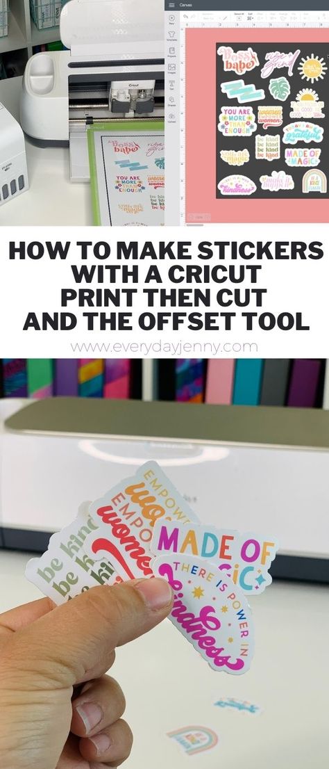 Vinyl Stickers With Cricut, Printing Stickers With Cricut, Print To Cut Cricut, How To Cricut Vinyl Tutorials, Crafts Made With Cricut, Offset On Cricut, Making Vinyl Stickers With Cricut, How To Make Printable Stickers, Vinyl Stickers Diy