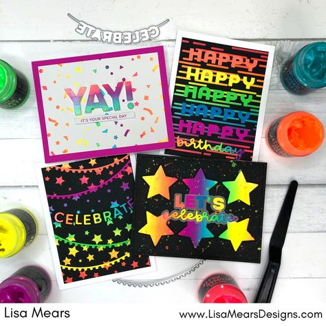 New NEON LUNAR PASTE! Brighten Up Your Birthday Cards – Lisa Mears Designs Simon Hurley Lunar Paste, Lunar Paste Cards, Simon Hurley, For Ranger, Neon Birthday, Mixed Media Design, Birthday Sentiments, Star Stencil, Pretty Pink Posh