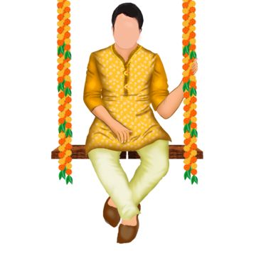 Haldi Groom Illustration, Indian Groom Illustration, Lehenga Haldi, Haldi Groom, Haldi Invite, Groom Kurta, Groom Haldi, Wedding Ring Background, Groom Illustration