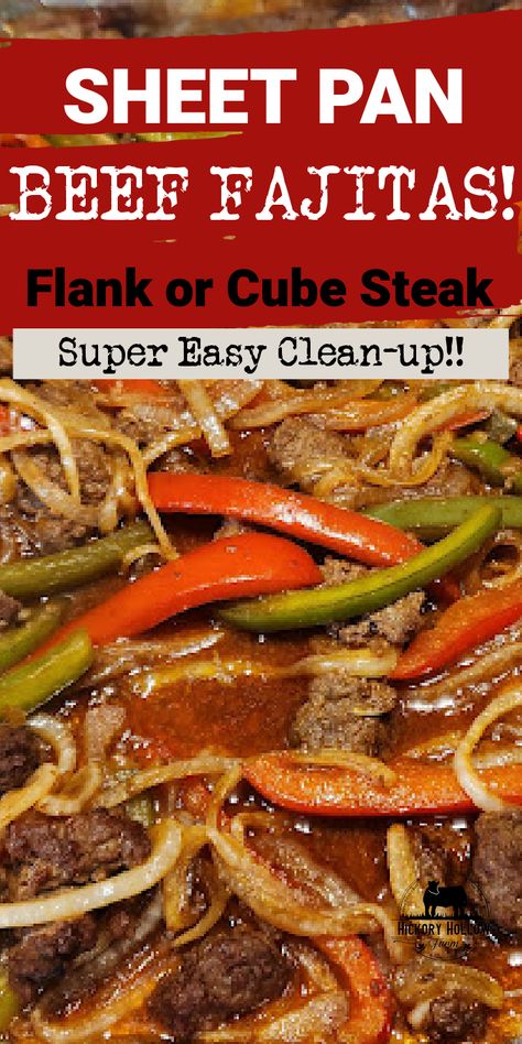 Sizzling Beef Fajitas in the Oven - Hickory Hollow Farm Beef Oven Beef Fajitas, Cube Steak Fajitas, Oven Steak Fajitas, Beef Fajita Tacos, Oven Fajitas Steak Sheet Pan, Fajitas In Oven, Beef Fajitas In The Oven, Sheet Pan Beef Fajitas, Flank Steak Dinner Ideas