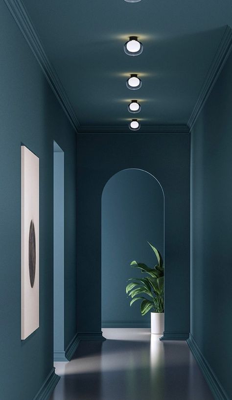 Hallway Ceiling Color, Walls Ceiling Same Color, Hallway Colorful, Hallway Color Ideas, Colorful Hallway, Corridor Ideas, Hallway Wall Colors, Architecture Contemporary, Earthy Living Room