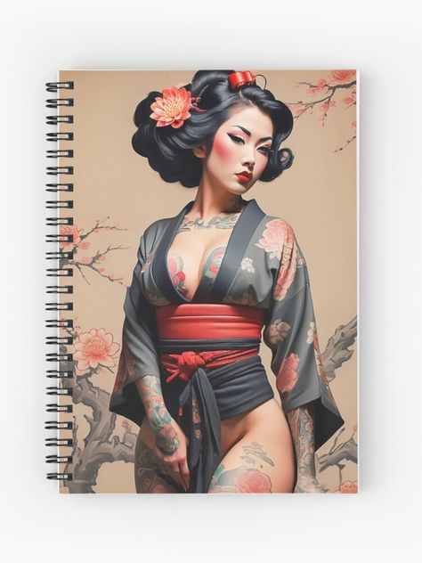 Sexy Japanese Oriental Inked Tattooed Pinup Geisha Lady Notebooks. #pinup #geisha #inked #japanese Tattooed Pinup, Japanese Tattoos, Traditional Japanese Tattoos, Inked Tattoo, Journal Design, Journal Paper, Japanese Tattoo, Hardcover Notebook, Traditional Japanese