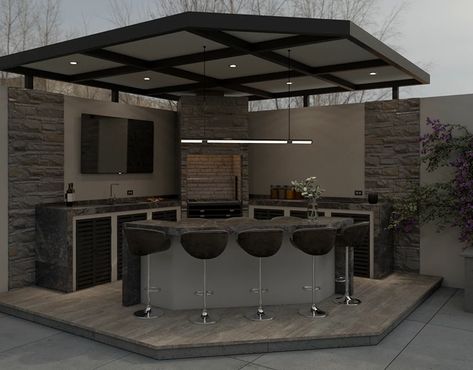 Outdoor Kitchen Bars, Outdoor Fireplace Patio, Diy Patio Decor, Outdoor Kitchen Island, Backyard Bar, House Arch Design, Backyard Kitchen, Outdoor Kitchen Patio, Apartment Patio Decor