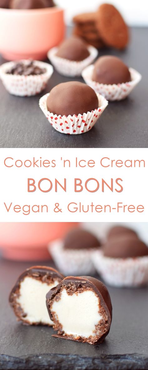 Cookies 'n Ice Cream Bon Bons Recipe - easy, fun, delicious, gluten-free, dairy-free, vegan & allergy-friendly! Ice Cream Bon Bons Recipe, Bon Bon Cookies, Cold Sweets, Go Dairy Free, Bon Bons Recipe, Monkey Bread, Vegan Ice Cream, Vegan Dessert Recipes, Vegan Treats