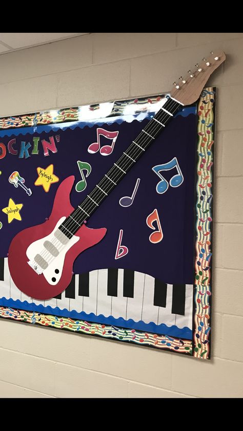 Guitar Bulletin Board, Notice Board Decoration, July Month, Music Bulletin Boards, Art Competition Ideas, Lion King Musical, Music Room Design, Music Classroom Decor, Math Classroom Decorations