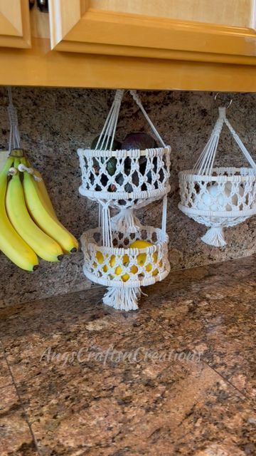 Macrame Fruit Basket, Fruit Hanger, Fruit Baskets Diy, Hanging Baskets Diy, Fruit Hammock, Banana Hanger, Macrame Basket, Diy Hammock, Hanging Fruit Baskets