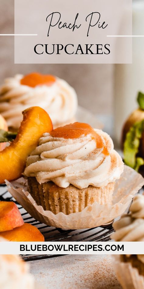 Cream Cheese Frosted Cupcakes, Cool Cupcake Flavors, Peach Bellini Cupcakes, Honey Peach Cream Cheese Cupcakes, Peaches Cupcakes, Homemade Peach Pie Filling, Brown Sugar Cupcakes, Homemade Peach Pie, Peach Cobbler Cupcakes