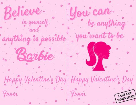 Valentines for kids, Barbie Valentines Cards, Valentines Cards for classroom, Barbie party, Barbie Cards, Valentine's Day, Instant Download by happyplacememories on Etsy Barbie Valentines, Cards Valentines, Easy Room Decor, Barbie Theme, Barbie Party, Thank You For Purchasing, Valentine Cards, Anything Is Possible, Valentines For Kids