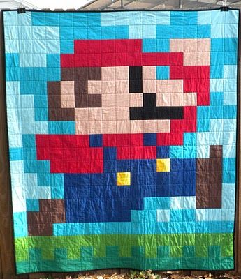 I know a few someones who would really love to have this. Mario Quilt Pattern, Mario Quilt, Pixel Quilt Pattern, Pixel Quilting, Kid Quilts, Native Beading Patterns, To My Friend, Star Quilt Patterns, Pixel Pattern