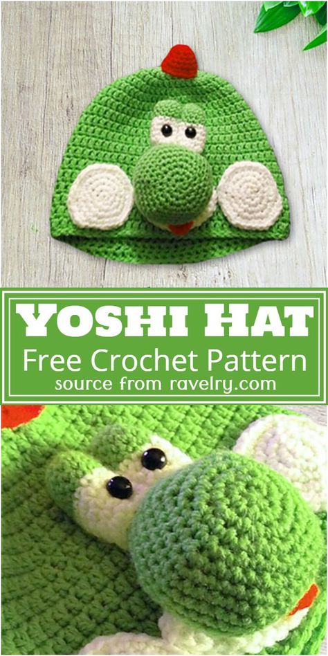 Crochet Yoshi Hat Free Pattern #freecrochetpattern #crochetyoshi #freecrochetyoshi #freecrochetyoshipattern Yoshi Crochet Hat Pattern Free, Yoshi Hat Crochet Pattern, Crochet Yoshi Hat, Crochet Yoshi, Fun Crochet Patterns, School Hats, Nerdy Crochet, Mario Crochet, Baby Winter Hat