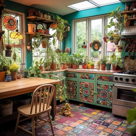 Hippie Kitchen, Boho Style Decor, Bohemian Kitchen, Boho Styl, Eclectic Kitchen, Kitchen Benches, Boho House, Boho Kitchen, Bohemian Living