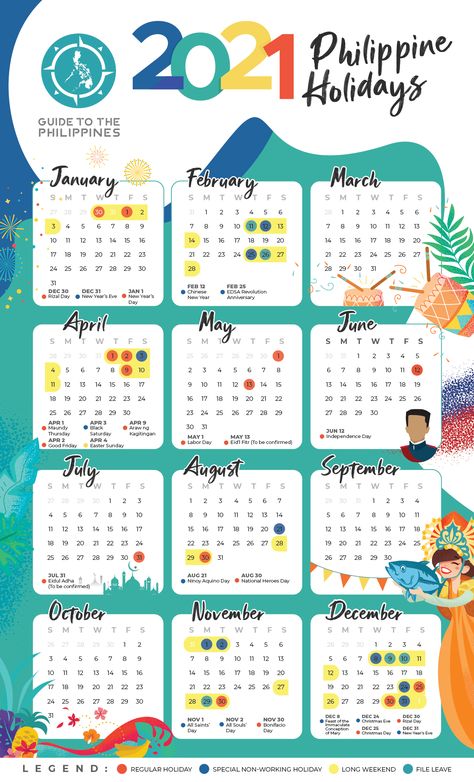 Plan your dream vacations around the Philippines with this calendar of the holidays and long weekends this 2021. Philippine Calendar 2024 With Holidays, 100 Chart Printable, Calendar Design Inspiration, Philippine Holidays, Festival Guide, 100 Chart, Cross Stitch Landscape, Holiday List, Holiday Calendar