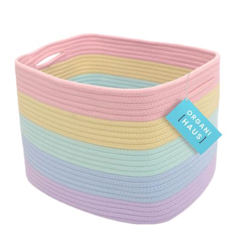 PRICES MAY VARY. ⭐️ All-Purpose Rainbow Storage Baskets – These 15” x 10” x 9” rainbow rope baskets for organizing are ideal for keeping your everyday home life more organized and provide plenty of compact storage space for arts and crafts, rainbow classroom decor, kid’s toys, or nursery room accessories ⭐Premium Cotton Rope Weave – These beautiful rainbow toy baskets are woven with high-quality, all-natural cotton to give them the right balance of softness and durability. This makes them great Pastel Rainbow Room, Pastel Classroom Decor, Room Decor Pastel, Rainbow Room Decor, Pastel Classroom, Toy Baskets, Rope Rainbow, Storage Baskets For Shelves, Rainbow Room Kids