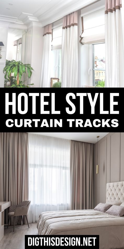 If you are looking for a way to transform your living space with accessories, you should consider using curtain tracks. Hotel-style curtain tracks are an easy, budget-friendly way to transform any living space into something more stylish and versatile. Hotel Curtains Bedroom, Hotel Style Curtains, Track Curtains, Hotel Curtains, Victorian Curtains, Buffalo Check Curtains, Curtain Tracks, Check Curtains, Eclectic Wallpaper