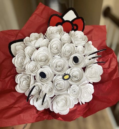 Hello Kitty Gifts Diy, Hello Kitty Gifts, Hello Kitty Items, Diy Gifts, Bouquets, Origami, Hello Kitty, Roses, Ribbon