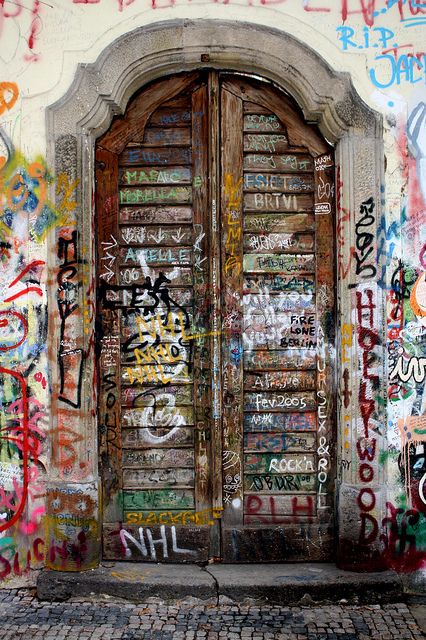 Colorful, graffiti doors in Prague, The Czech Republic.  travel. doors of the world. Europe. urban art. Lennon Wall, When One Door Closes, The Czech Republic, Prague Czech Republic, Prague Czech, Old Doors, Urban Environment, Beautiful Doors, Urban Life