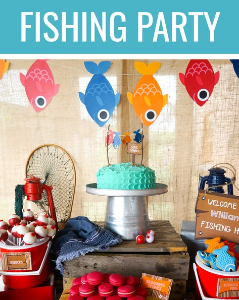 Boys fishing Party Ideas Printable Party Decorations Fishing Party Invitations, Fishing Birthday Party Boys, Fishing Party Decorations, Gone Fishing Party, Fishing Theme Party, Fishing Themed Birthday Party, Fishing Birthday Party, Fishing Party, Printable Party Decorations