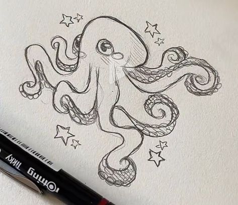 Line Tattoo Ideas, Octopus Drawing, Armband Tattoos, Cute Sketches, Line Tattoo, Next Tattoo, Cute Doodles Drawings, Arte Sketchbook, Cute Doodle Art