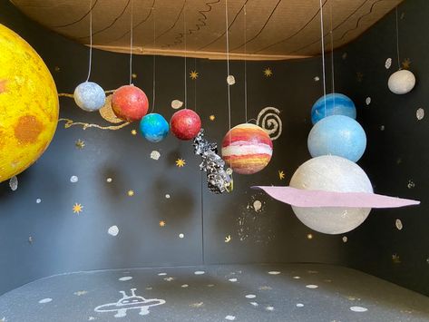 Solar System Room, Space Theme Decorations, Solar System Pictures, برق بنزين, Science Exhibition Ideas, Solar System Projects For Kids, Space Theme Classroom, Fun Rainy Day Activities, Planet Project