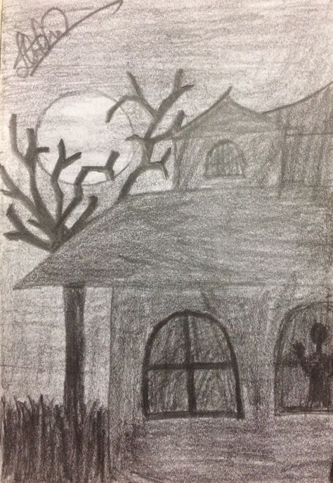 this is my pencil sketch , i drew a haunted house at night. there's also a ghost in it. #pencilsketch #drawing #horror #haunted #dark #ghost Drawing Horror, House At Night, Dark Ghost, Scary Houses, Scary Drawings, A Haunted House, Spooky House, Pen Sketch, House Drawing