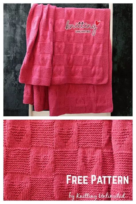 Valentine Heart Blanket Free Knitting Pattern Baby Crochet Blanket Patterns, Blanket Crochet Ideas, Temperature Blanket Crochet, Knit Afghan Patterns Free, Crochet Bedsheets, Baby Crochet Blanket, Knit Afghan Patterns, Valentines Blanket, Heart Blanket